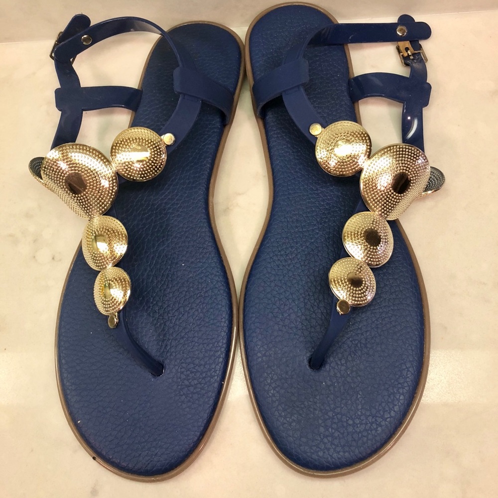 Blue Bandolino Sandals With Gold Detail